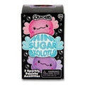 Scrunchems Mini Sugar Axolotls three-piece squishy toy packaging with pink, blue, and purple axolotl illustrations