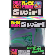 Nee Doh Nice Cube Swirl purple green squishy stress toy in box