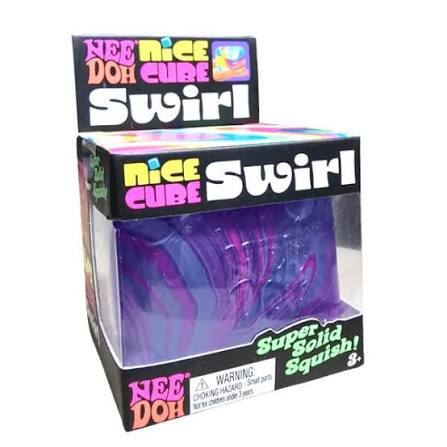 Nee Doh Nice Cube Swirl purple squishy stress toy in display box