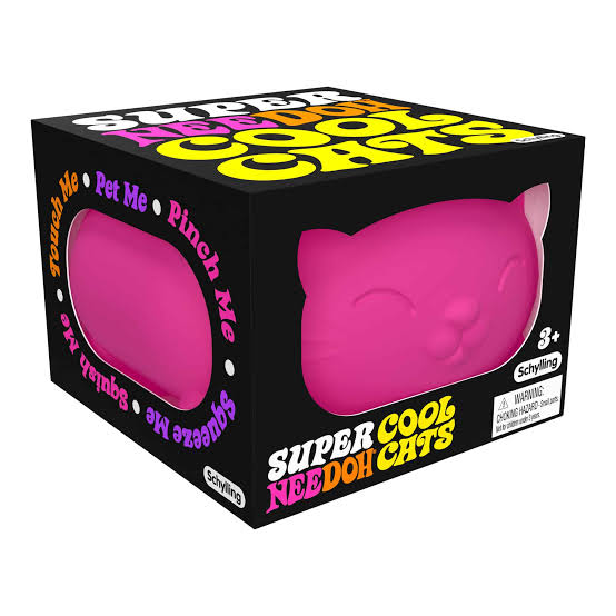 Nee Doh Super Cool Cats pink squishy stress toy in box