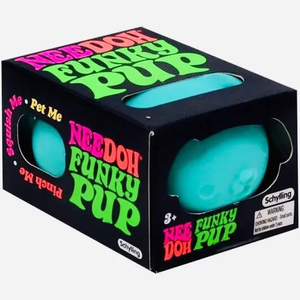 Nee Doh Funky Pup dog-shaped squish toy in teal