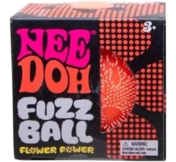 Nee Doh Fuzz Ball Flower Power orange fuzzy squishy stress toy in box
