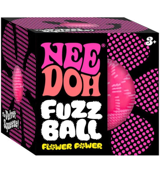 Nee Doh Fuzz Ball Flower Power pink fuzzy squishy stress toy in box