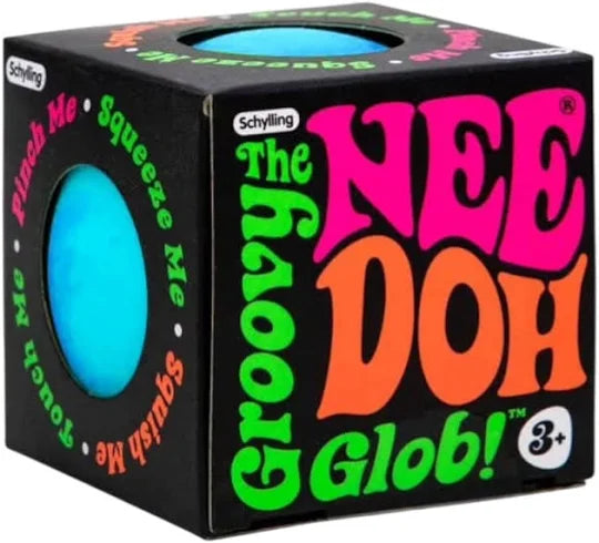 The Groovy Nee Doh Glob blue squishy stress toy in box