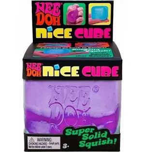 Nee Doh Nice Cube purple super solid squish stress toy packaging
